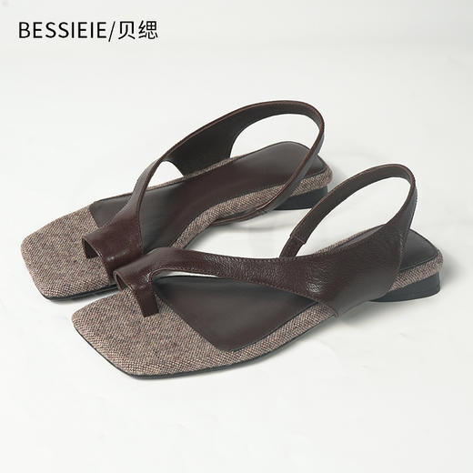 复古低跟凉鞋方头夹趾拖鞋 商品图1