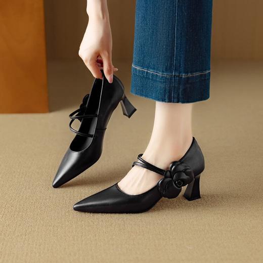 【预售5天】绝美山茶花羊皮单鞋，浅口尖头高跟鞋女优雅百搭舒适皮鞋DB&M6511 商品图3