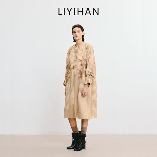 LIYIHAN李亦寒 2025秋新款法式棉质连衣裙女卡其色设计感中长裙子 商品图3