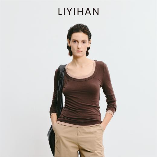 LIYIHAN李亦寒2025秋新款羊毛纯色U领针织衫女设计小众打底衫上衣 商品图4