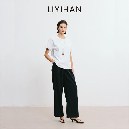 LIYIHAN李亦寒 2025秋新款白色棉质T恤女设计感落肩短袖通勤上衣 商品图1