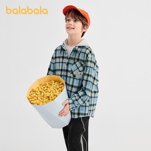 【商场同款】巴拉巴拉男童衬衫儿童长袖2025新款秋绒绒棉格纹外套 商品图2