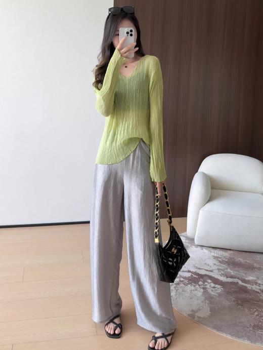 进口稀有云纱自带珠光凉爽丝滑醋酸裤细腻肌理阔腿直筒裤 商品图4