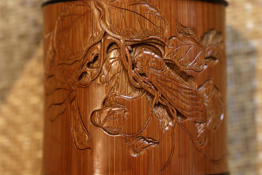 秋园虫趣图°锡胆竹雕茶叶罐 商品图8