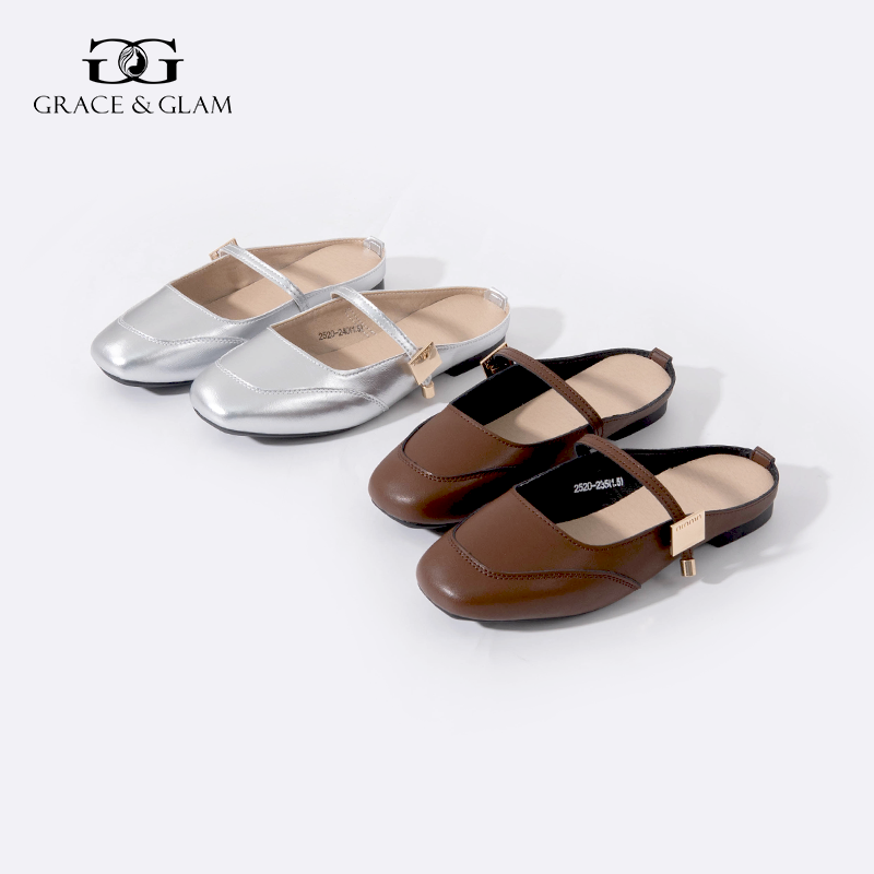 Grace&Glam 定制大牌法式轻奢包头浅口女半拖鞋 （脚宽脚厚拍大一码）