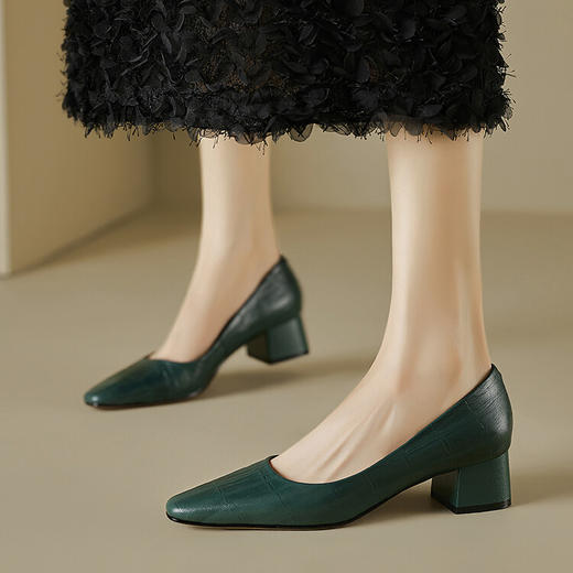 【预售5天】软羊皮！方头粗跟单鞋女秋季软皮软底复古小高跟鞋棕色中跟MBJR&A669 商品图2