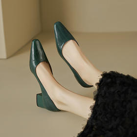 【预售5天】软羊皮！方头粗跟单鞋女秋季软皮软底复古小高跟鞋棕色中跟MBJR&A669