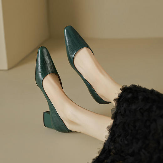 【预售5天】软羊皮！方头粗跟单鞋女秋季软皮软底复古小高跟鞋棕色中跟MBJR&A669 商品图0