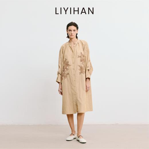 LIYIHAN李亦寒 2025秋新款法式棉质连衣裙女卡其色设计感中长裙子 商品图2