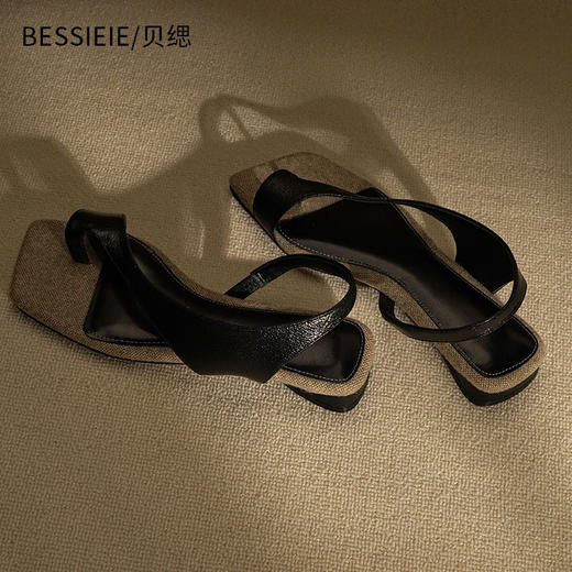 复古低跟凉鞋方头夹趾拖鞋 商品图4