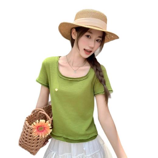 设计感木耳边假两件短袖t恤女夏季修身显瘦短款正肩上衣    NDK-F7853 商品图4