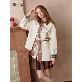两三事 微醺奇域 2025秋季新款复古印花拼接绑带刺绣外套女宽松
