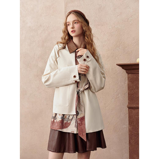 两三事 微醺奇域 2025秋季新款复古印花拼接绑带刺绣外套女宽松 商品图2