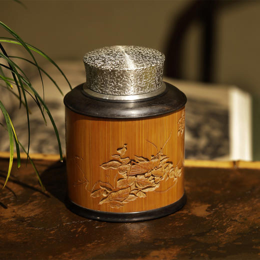 蝈蝈°锡胆竹雕茶叶罐 商品图0