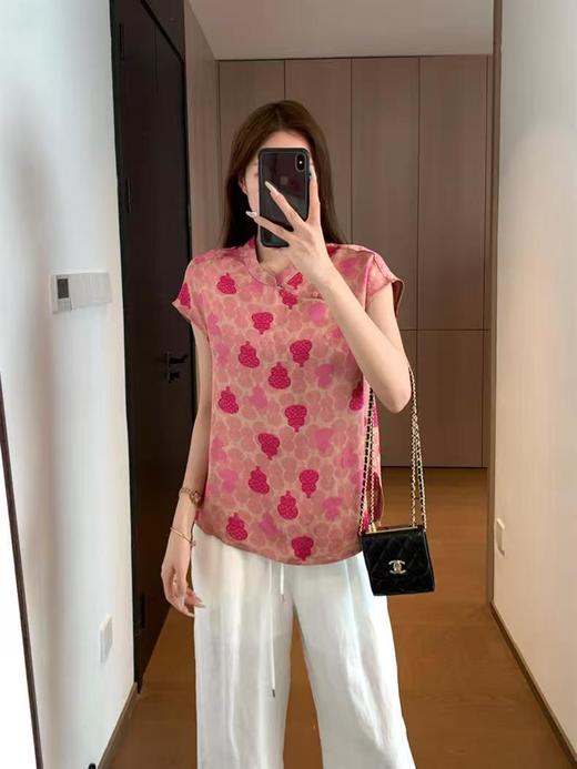 洋气福禄新中式100%天丝人丝爽滑细腻双面印花衬衫上衣 商品图2