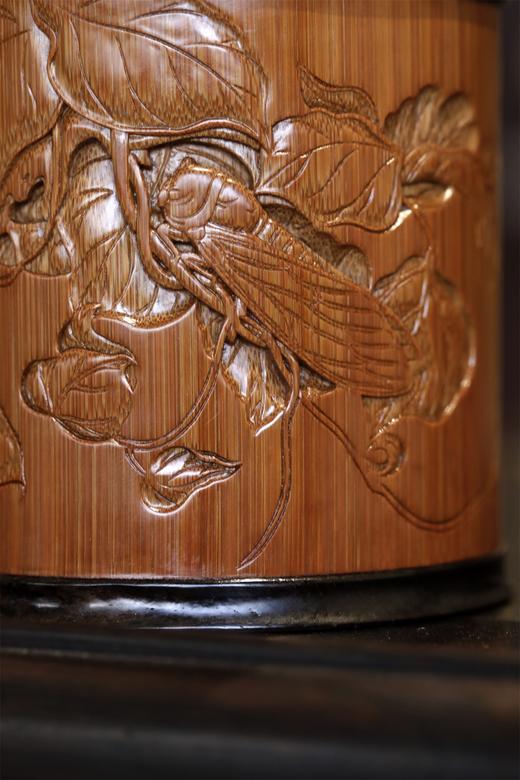 秋园虫趣图°锡胆竹雕茶叶罐 商品图7