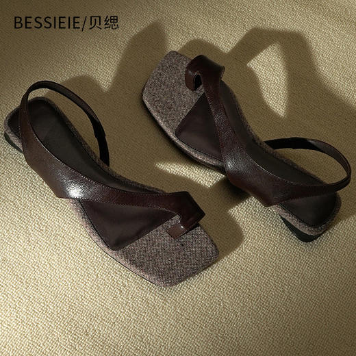 复古低跟凉鞋方头夹趾拖鞋 商品图5