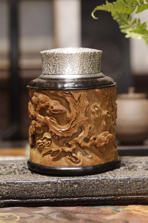 松鹤°锡胆竹雕茶叶罐 商品图2