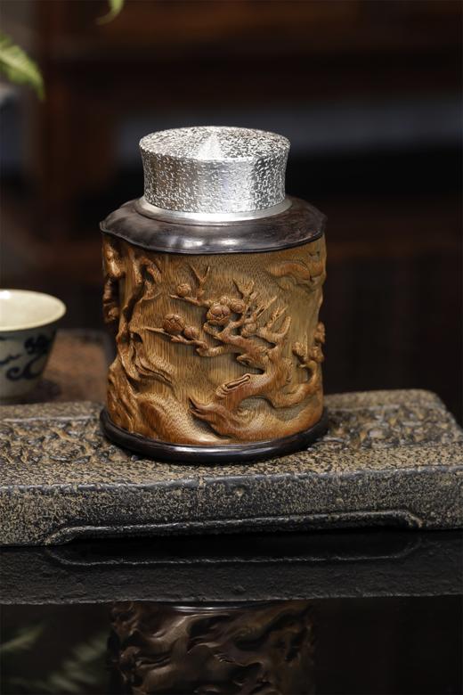 新款梅花枝°锡胆竹雕茶叶罐 商品图0