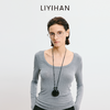 LIYIHAN李亦寒2025秋新款羊毛纯色U领针织衫女设计小众打底衫上衣 商品缩略图0