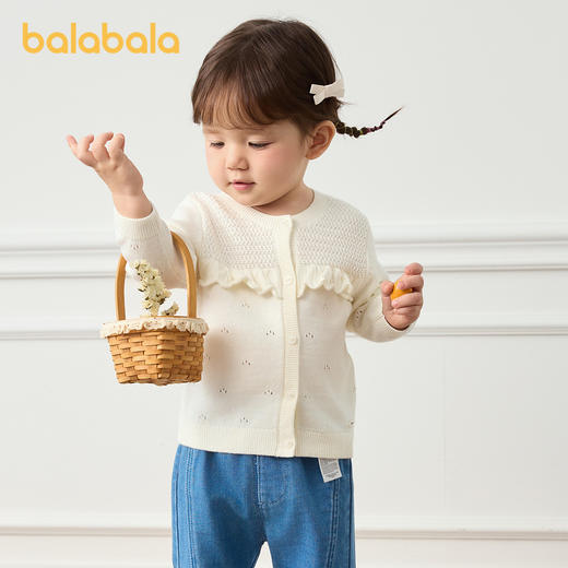 巴拉巴拉宝宝毛衣婴儿针织衫薄开衫女童秋装木耳边拼接甜美气质潮 商品图1