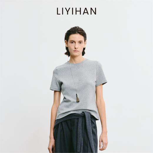 LIYIHAN李亦寒 2025秋新款通勤白色棉质T恤正肩女设计感小众短袖 商品图0