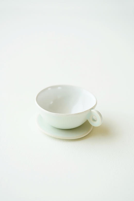 安藤雅信83色釉手付反丸茶杯+色釉雫皿 雪水色（套组） 商品图0