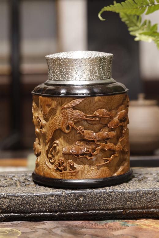 松鹤°锡胆竹雕茶叶罐 商品图0