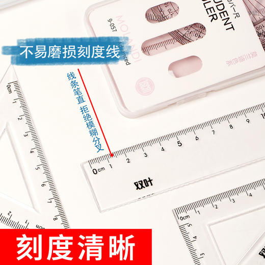 【开学季！双叶透明套尺】盒装套尺4件套；15cm尺20cm尺子带波浪线。考试套装，学生奖品文具，透明设计，刻度清晰 商品图2