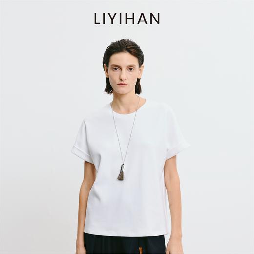 LIYIHAN李亦寒 2025秋新款白色棉质T恤女设计感落肩短袖通勤上衣 商品图4