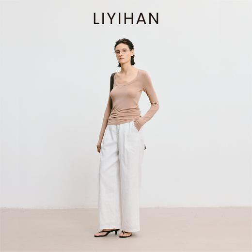 LIYIHAN李亦寒2025秋新款羊毛纯色U领针织衫女设计小众打底衫上衣 商品图1