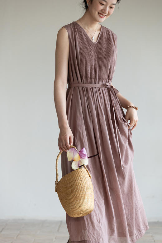 牧衣游打条精棉无袖连衣裙女 限量福利款 草木深【不支持会员折】 商品图5