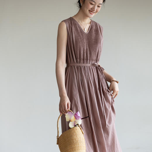 牧衣游打条精棉无袖连衣裙女 限量福利款 草木深【不支持会员折】 商品图0