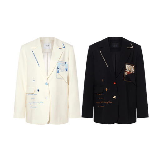 两三事 昼夜藏诗 2025秋季新款复古印花口袋刺绣西装外套女宽松 商品图4