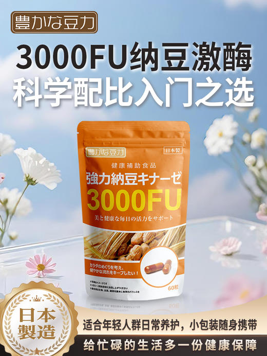nattokinaze 丰富的豆力 3000FU强力纳豆 60粒/袋 商品图1