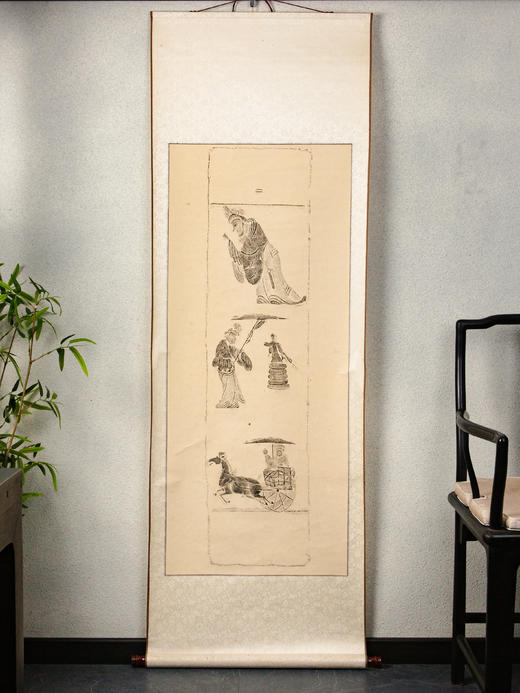 90年代老拓原装老装裱古砖人物拓片 商品图0