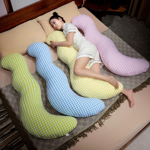 自然醒泡泡格子月牙长条抱枕头夹腿侧睡专用冰丝女生睡觉神器男生款成人孕妇QYL 商品图10