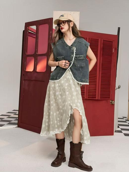 实物超好看【时装系列】ME TOWN'S （三季可穿）R332超好看蕾丝边牛仔马甲M1-2-喜出 商品图0