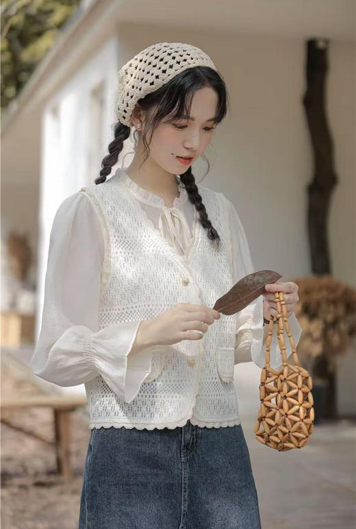 春季推荐2026→【自营】（两件套）法式温柔风系列蕾丝马甲➕小衫套装M1-3-喜出 商品图3