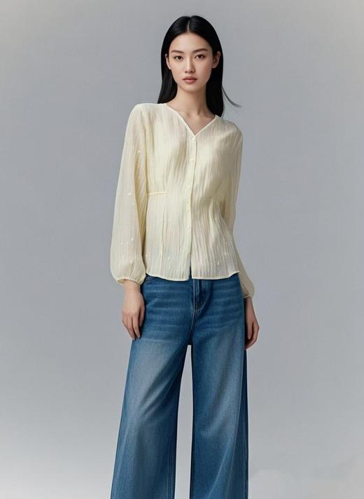 冰点价！仅限11.11！退货勿拍【时装系列】ME TOWN'S 薄款长袖V领薄纱小衫M1-2-喜出 商品图0