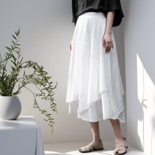 【消暑半裙】臣禾空灵谪仙感度假半裙松紧腰不规则底摆JZ252030175 商品图2