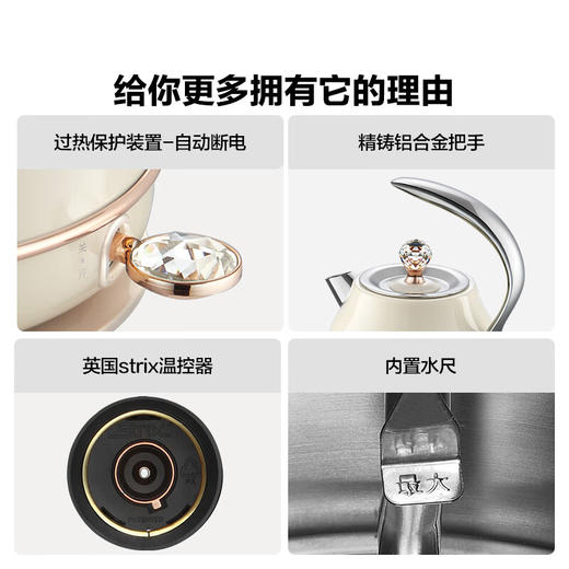 【专柜-北鼎】北鼎家用电热水壶304不锈钢烧水壶极简高颜值小型电水壶 1.2LK208 奢华礼品款 商品图5