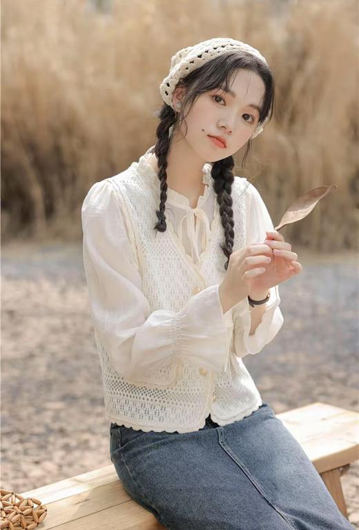 春季推荐2026→【自营】（两件套）法式温柔风系列蕾丝马甲➕小衫套装M1-3-喜出 商品图4
