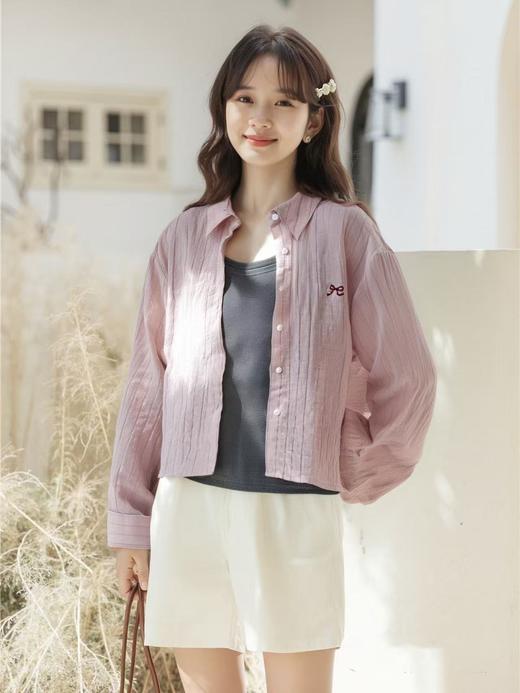 冰点价！仅限11.11！退货勿拍【时装系列】ME TOWN'S 1006粉色11%亚麻短款前长后短单件衬衫M1-4-喜出 商品图2