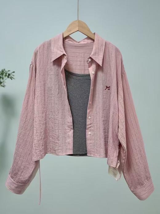 冰点价！仅限11.11！退货勿拍【时装系列】ME TOWN'S 1006粉色11%亚麻短款前长后短单件衬衫M1-4-喜出 商品图5