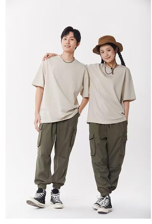 中秋大力度清仓~（不支持退）100%棉~230g情侣款全棉宽松情侣纯色大版T恤短袖-喜出 商品图1