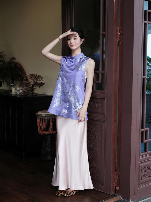 盛唐牡丹| 樱花粉重缎真丝半裙 商品图2