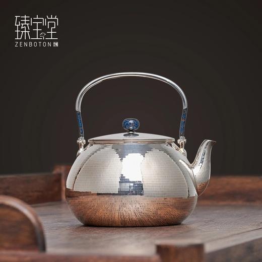 臻宝堂银壶 999纯银煮茶壶纯手工锤纹布袋烧水壶大漆提梁泡壶中式臻宝堂布袋壶(规矩锤纹)950ml 商品图1