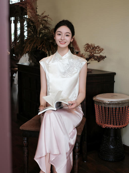 盛唐牡丹| 樱花粉重缎真丝半裙 商品图4