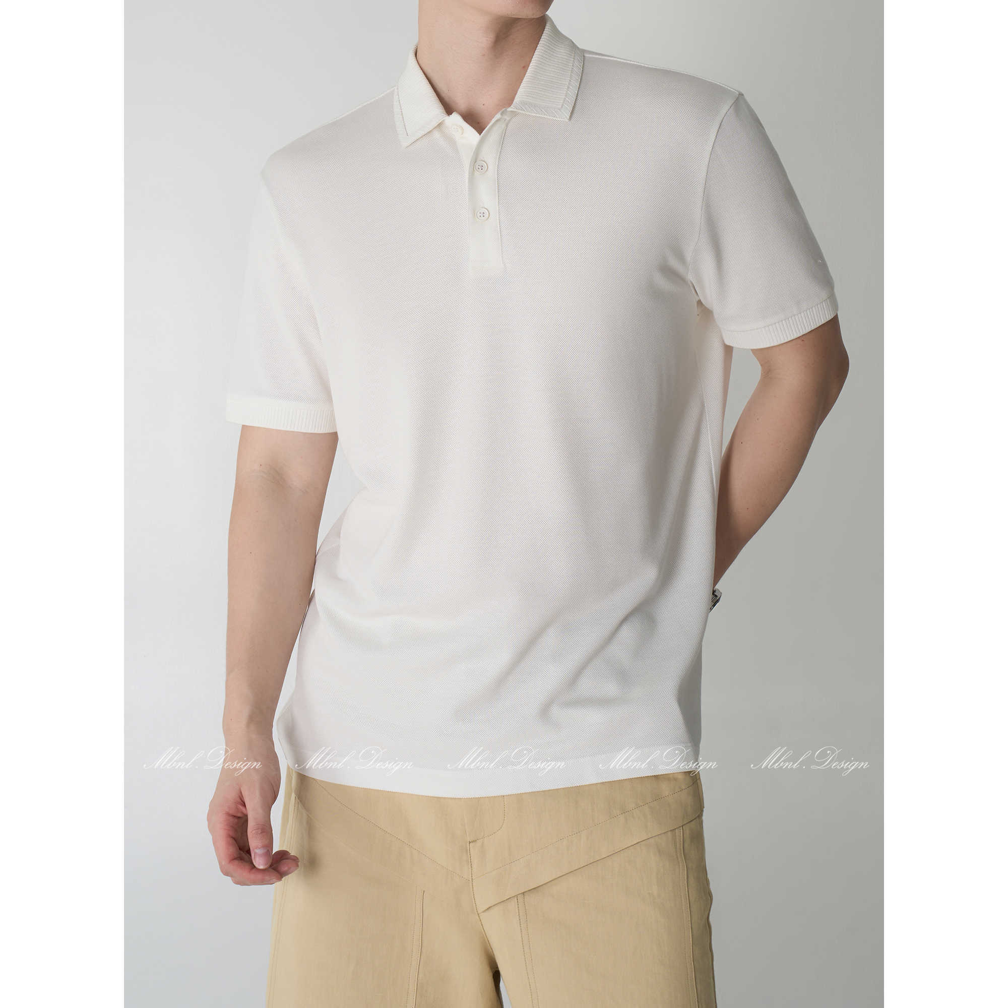 「编织皮领」秦磊男装夏季翻领三粒扣短袖polo衫LL-987611 N1商品图2